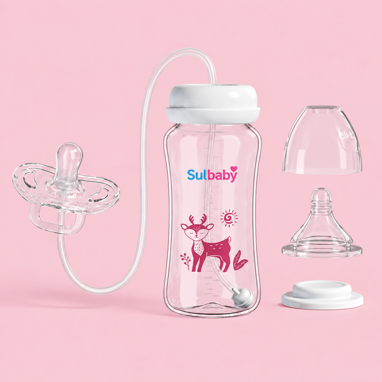 Biberón con cable "Manos Libres" - rosa 240mL